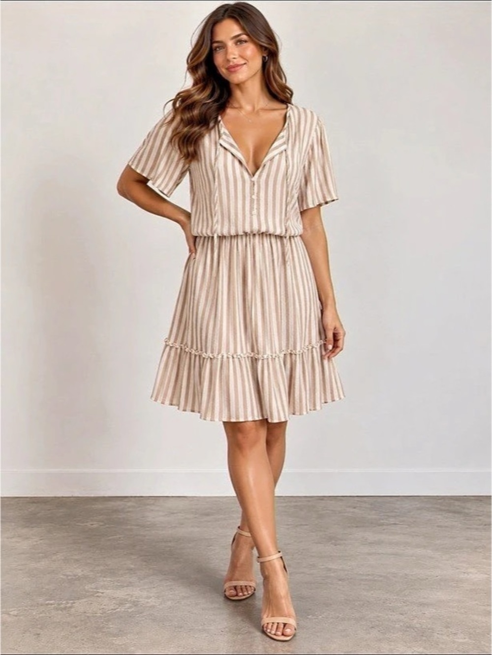 Abercrombie & Fitch Easy Waist Mini Dress with a beige and white vertical stripe